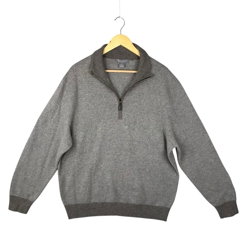 Daniel Cremieux Mens Sweater Gray  1/4 Zip Leather Pull  Size XL